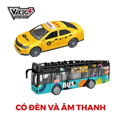 Combo xe buýt tham quan và xe taxi có đèn và âm thanh VECTO CB-VTA15-VT21Q