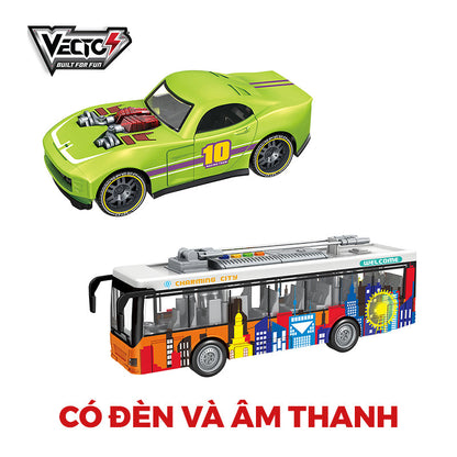 Combo xe buýt du lịch và xe thể thao có đèn và âm thanh VECTO CB-VTA9-VT11Q