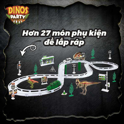 Bộ lắp ráp đường đua thành phố khủng long (xe chạy pin)_Xanh DINOS PARTY CM558-12