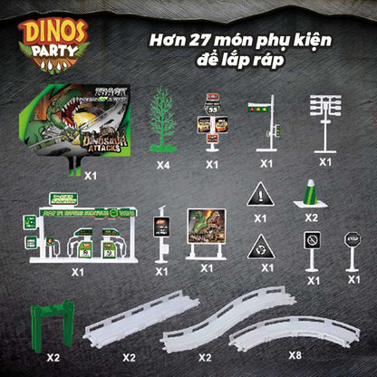 Bộ lắp ráp đường đua thành phố khủng long (xe chạy pin)_Xanh DINOS PARTY CM558-12